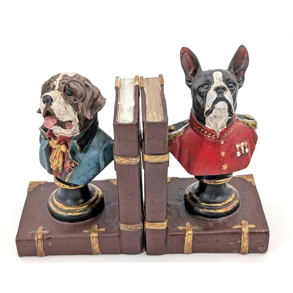 Bulldogs English Regal Victorian Military Dogs Academia Library Bookends Set